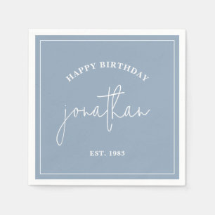 Guardanapo De Papel Dusty Blue Minimalist Birthday Nome personalizado