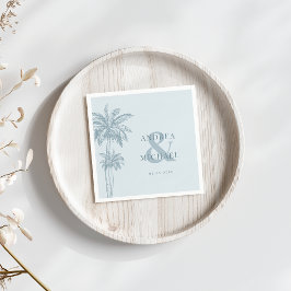 Guardanapo De Papel Dusty Blue Palm Trees & Ampersand Beach Wedes