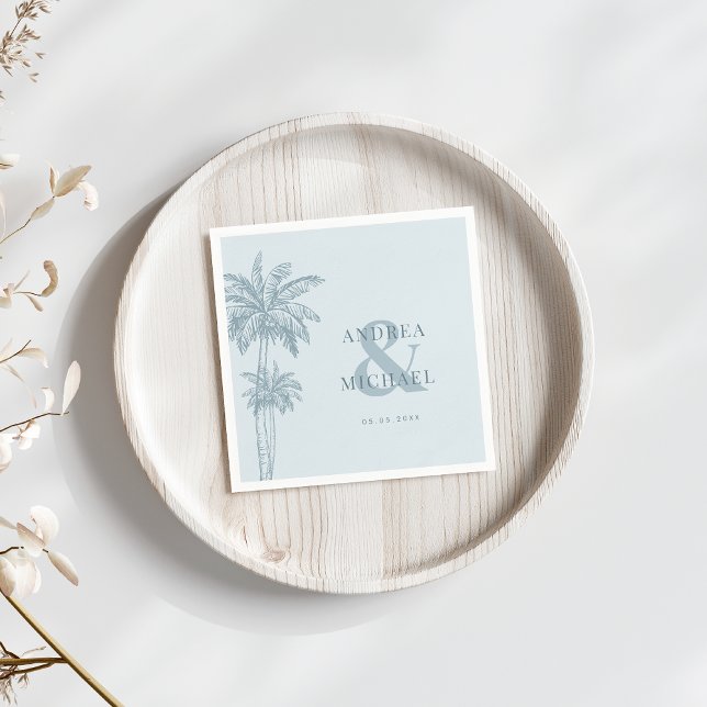 Guardanapo De Papel Dusty Blue Palm Trees & Ampersand Beach Wedes (Criador carregado)