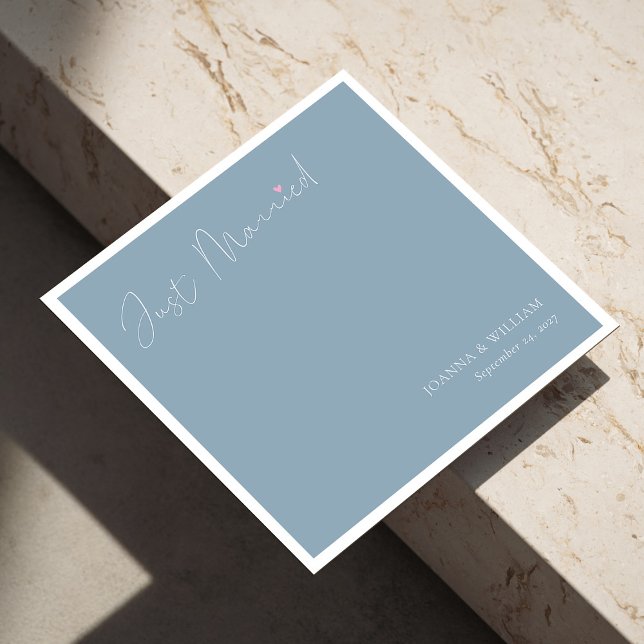Guardanapo De Papel Dusty Blue Recem casados Casamento Napkins com Nom (Dusty Blue Just Married Wedding Napkins with Names)