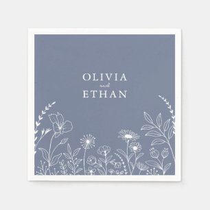 Guardanapo De Papel Dusty Blue, Rustic, Flores Selvagens Casando Napki