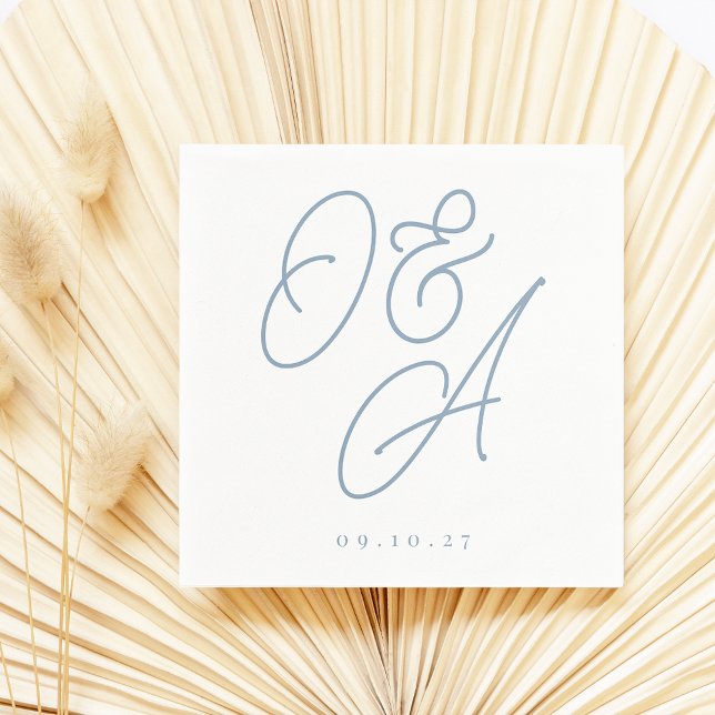 Guardanapo De Papel Dusty Blue | Script Watermark Monograma Wedding (Criador carregado)
