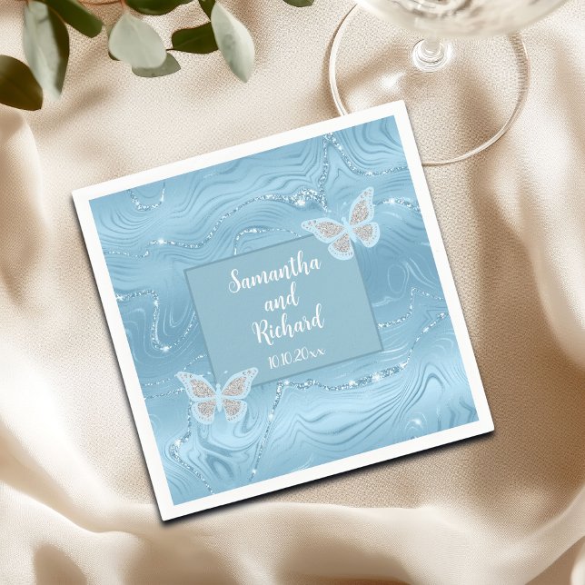 Guardanapo De Papel Dusty Blue Silver Glitter Casamento (Criador carregado)