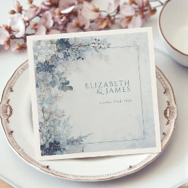 Guardanapo De Papel Dusty Blue Silver Rosa Winter Floral Weding