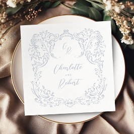 Guardanapo De Papel Dusty Blue Vintage Casamento de Monograma Flourish