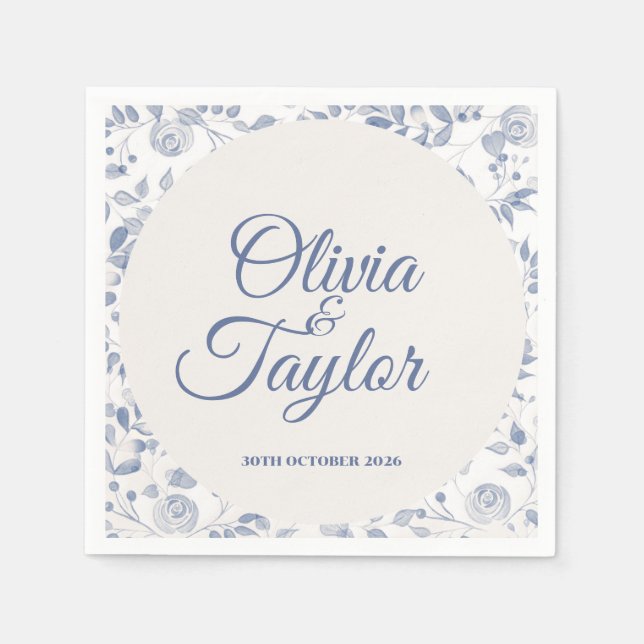 Guardanapo De Papel Dusty Blue Watercolor Floral Wedding (Frente)