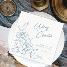 Dusty Blue & White Botanings Casamentos Napkins