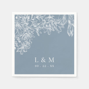 Guardanapo De Papel Dusty Blue White Floral Monograma Casamento Napkin