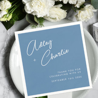 Guardanapo De Papel Dusty Blue & White Signature Names Casamento Napki