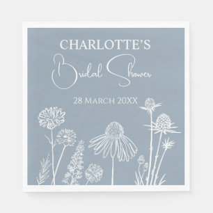 Guardanapo De Papel Dusty Blue Wildflower Chá de panela esboçado
