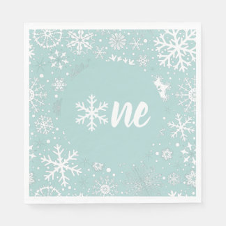 Guardanapo De Papel Dusty Blue Winter First Birday Snowflake Napkins