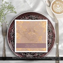 Guardanapo De Papel Dusty Pink e Dourado Casamento Marble