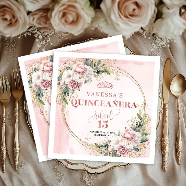 Guardanapo De Papel Dusty Pink Floral Eucalyptus Birthday Napkins (Dusty Pink Floral Eucalyptus Birthday Napkins)