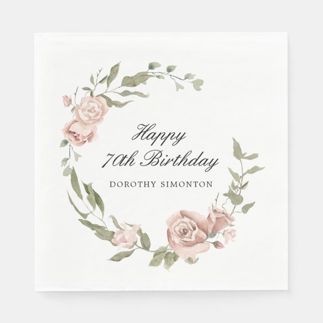 Guardanapo De Papel Dusty Pink Rose Floral 70 Birthday (Frente)