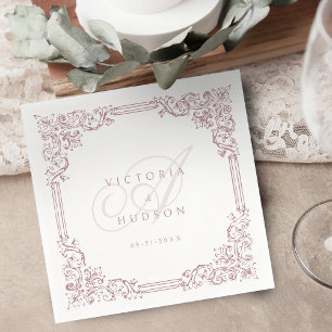 Guardanapo De Papel Dusty Pink Vintage Frame Elegante Monograma de Cas