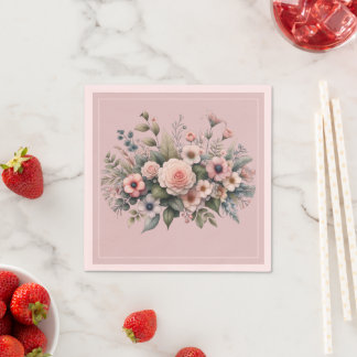 Guardanapo De Papel Dusty Rosa Botanical Wedding Floral Watercolor