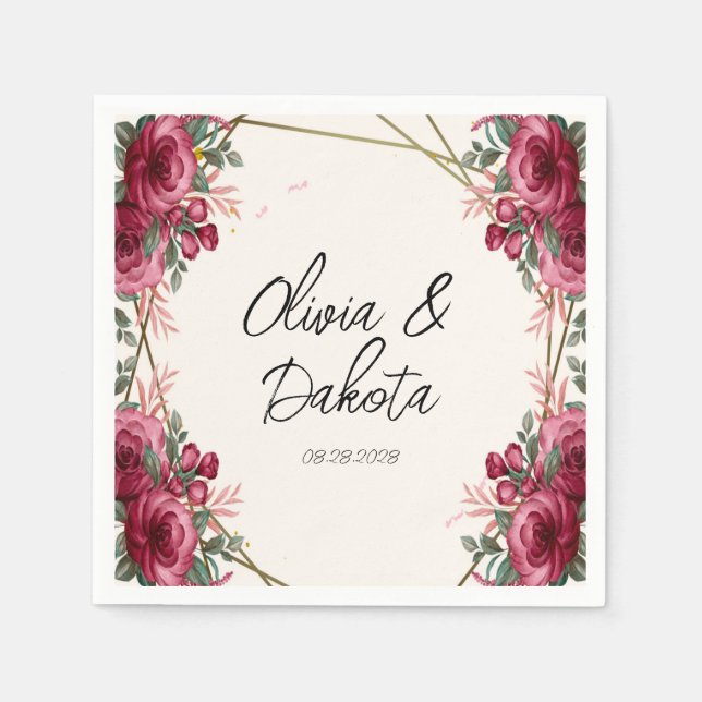 Guardanapo De Papel Dusty Rosa Geométrico Floral Wedding (Frente)