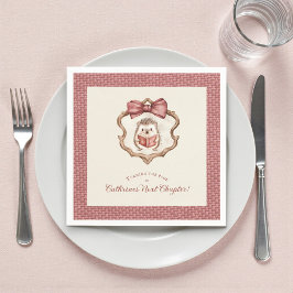 Guardanapo De Papel Dusty Rose Bow Hedgehog Reading Baby Shower Napkin