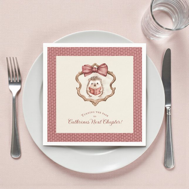 Guardanapo De Papel Dusty Rose Bow Hedgehog Reading Baby Shower Napkin (Criador carregado)