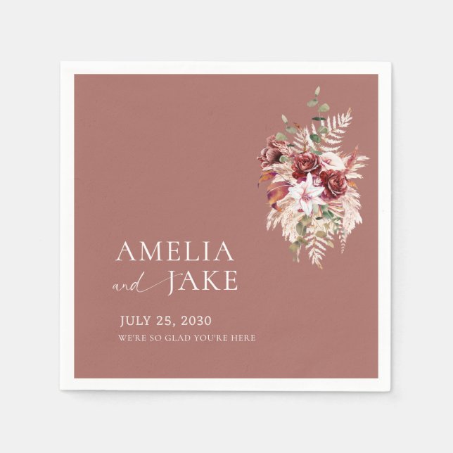 Guardanapo De Papel Dusty Rosewood Floral Wedding (Frente)