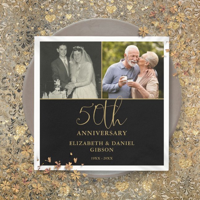 Guardanapo De Papel E agora 2 Foto 50º Aniversário de Casamento (Then And Now 2 Photo 50th Wedding Anniversary Napkins)