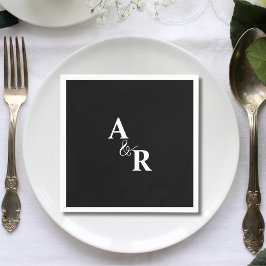Guardanapo De Papel E comercial Preto Monograma Minimalista Casamento