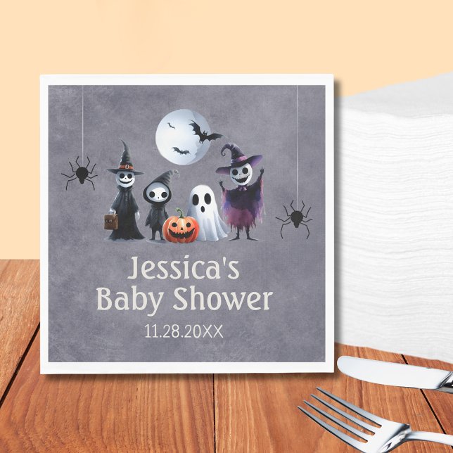 Guardanapo De Papel É Necessário Um Chá de fraldas De Halloween Da Vil (It Takes A Haunted Village Halloween Baby Shower Napkins)