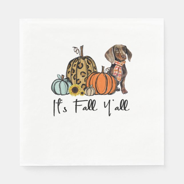 Guardanapo De Papel É "Queda Y'all Yellow Dachshund Dog Leopard Pumpk" (Frente)