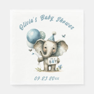 Guardanapo De Papel É um Chá de fraldas do tema animal de elefante azu