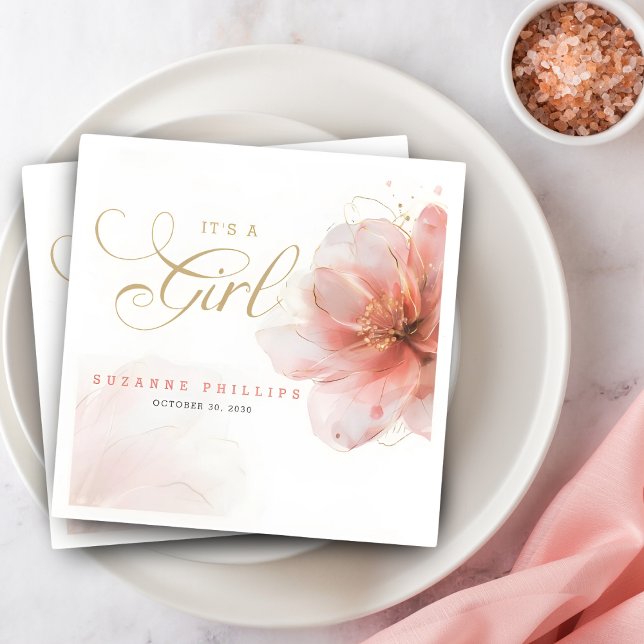 Guardanapo De Papel É um Chá de fraldas Dourado Floral Moderno Rosa (Criador carregado)