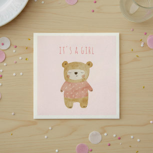 Guardanapo De Papel É um Chá de fraldas rosa de Urso Bonito, Aquarela