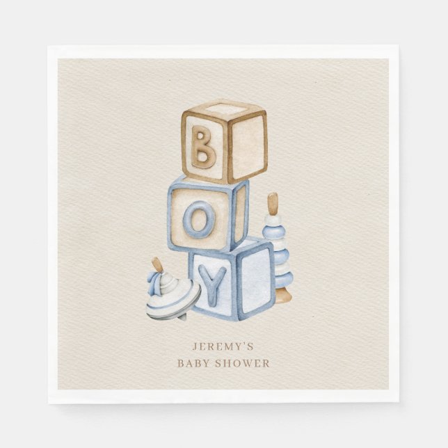 Guardanapo De Papel É um menino Blue Boho Wooden Blocks and Toys (Frente)