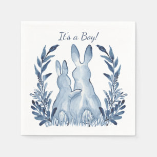 Guardanapo De Papel É um menino! Chá de fraldas de coelhos azuis e b
