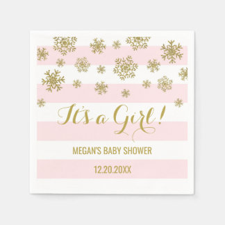 Guardanapo De Papel É uma Garota Rosa Stripes Dourado Chá de fraldas d