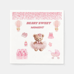 GUARDANAPO DE PAPEL É UMA MENINA 3PLY URSO DE ROSA/BRANCO COQUETEL