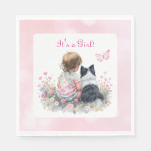 Guardanapo De Papel É uma Menina   Chá de Bebê Rosa e Cachorrinho
