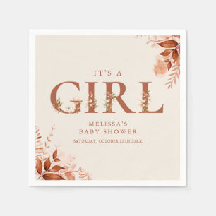 Guardanapo De Papel É Uma Menina Chuveiro de Bebê Floral Rústico Letra