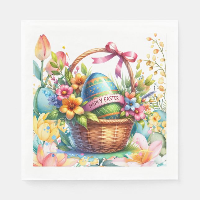 Guardanapo De Papel Easter Basket Eggs & Spring Flowers (Frente)