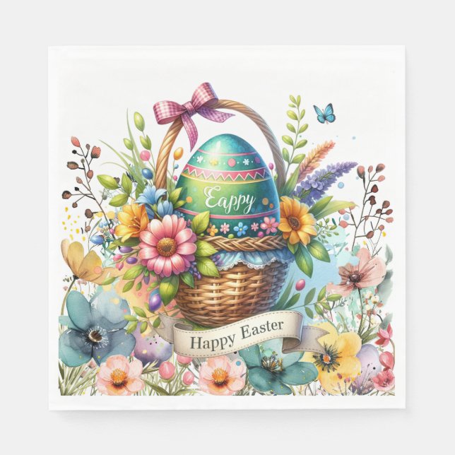 Guardanapo De Papel Easter Basket Eggs & Spring Flowers (Frente)