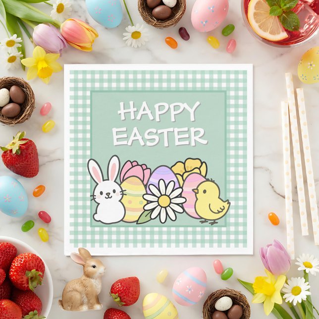 Guardanapo De Papel Easter Brunch & Egg Hunt Green Gingham  (Criador carregado)