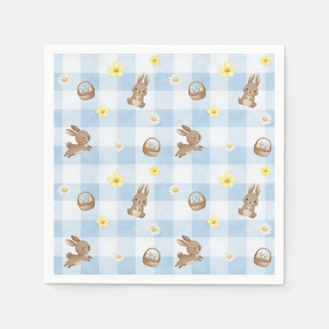 Guardanapo De Papel Easter Bunny Blue Gingham (Frente)