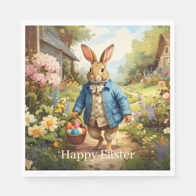 Guardanapo De Papel Easter Bunny Collecting Easter Eggs (Frente)