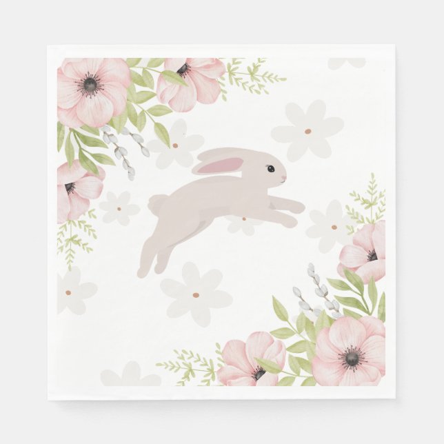 Guardanapo De Papel Easter Bunny Rabbit Pink Flowers (Frente)