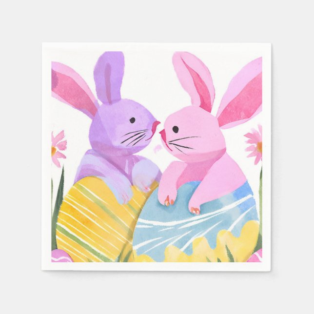 Guardanapo De Papel Easter Egg Bunnies | Pastel Watercolor (Frente)