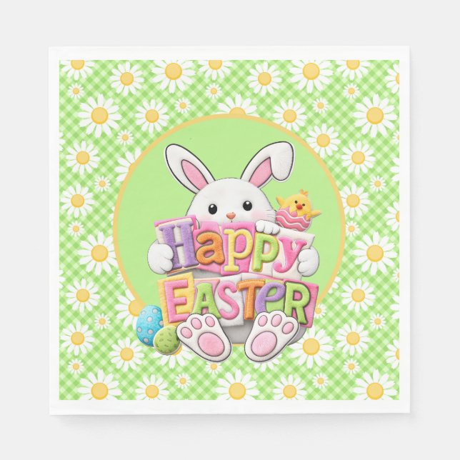 Guardanapo De Papel Easter Spring Daisy Bunny  (Frente)