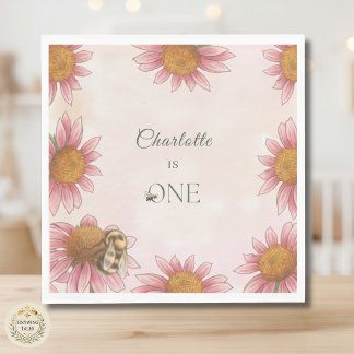 Guardanapo De Papel Echinacea em Aquarela & Abelha no 1º Aniversário