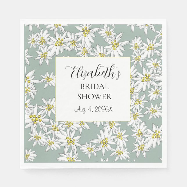 Guardanapo De Papel Edelweiss Ilustrada à Mão Personalizada Aquarela (Frente)