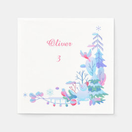 Guardanapo De Papel Editable Name & Age Napkins | Winter Woodland Baby