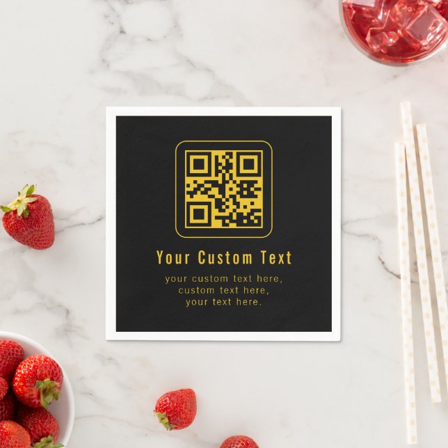 Guardanapo De Papel Editable QR Code & Text Template | Black & Gold (Insitu)