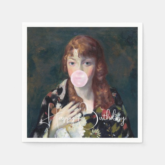 Guardanapo De Papel Edna soprando uma pastilha elástica Parabéns (Frente)